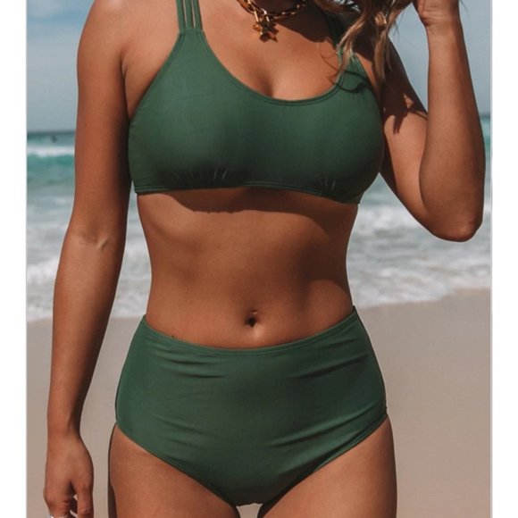 Beachissi Army Green High Waist 2pc Bikini - Picture 1 of 2